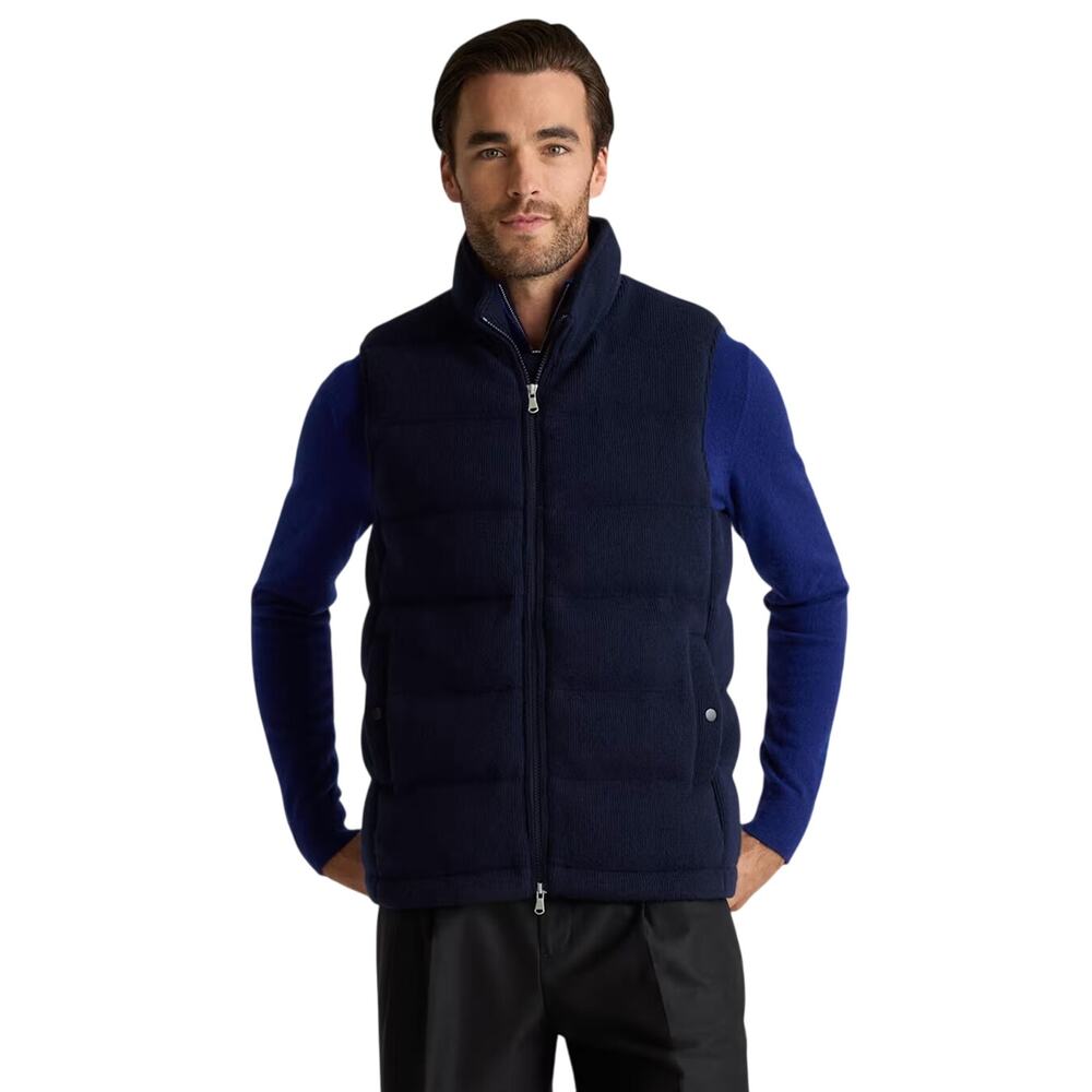 New Quince Men’s Mongolian Cashmere Puffer Vest Jacker Sz Small True Navy $300